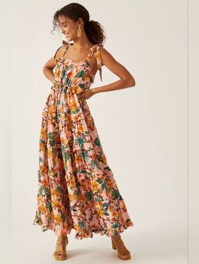 Farm Rio Square Neck‎ Tiered Maxi Dress XL